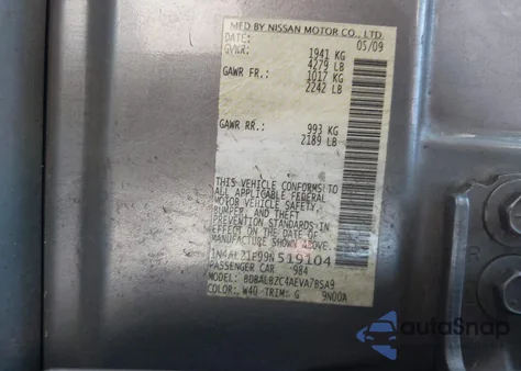 2009 Nissan Altima 2.5 S from USA, damaged, VIN 1N4AL21E99N519104